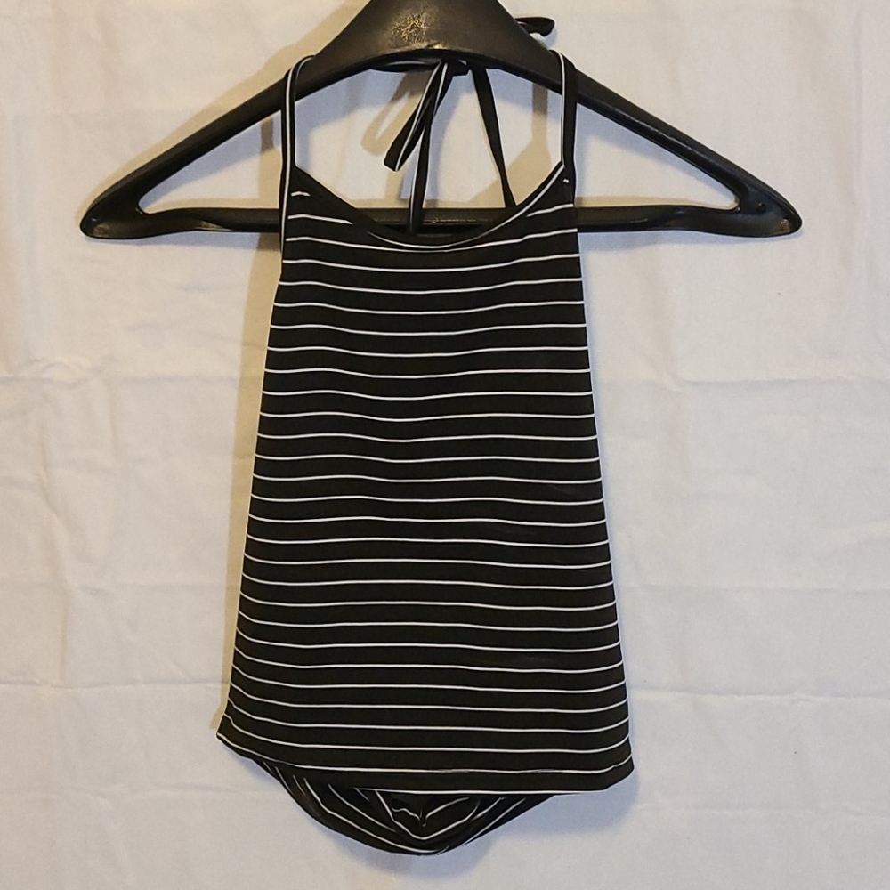 Black and White Striped Halter Top